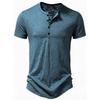 Men's Khaki Heather Short Sleeve Henley Shirt Casual Button Placket Crew Neck Top