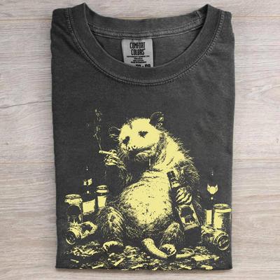 Opossum Smoking Cigarette T-Shirt, Vintage Funny Animal Unisex Tee, Opossum Meme Graphic Tee, Silly Novelty Shirt, Sarcastic Gift