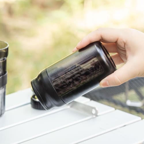 &NE Portable Coffee Canister, Nikii Cafe, Black, 6cm Diameter x 12.1cm Height, 5-Cup Capacity, Made in Japan, Compact, Tilt-to-Measure, No Measuring S