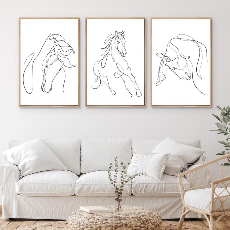 Horse Single Line Art Modern Minimalist Posters Prints Canvas Painting Animal Horse Wall Art Picture for Living Room Home Decor