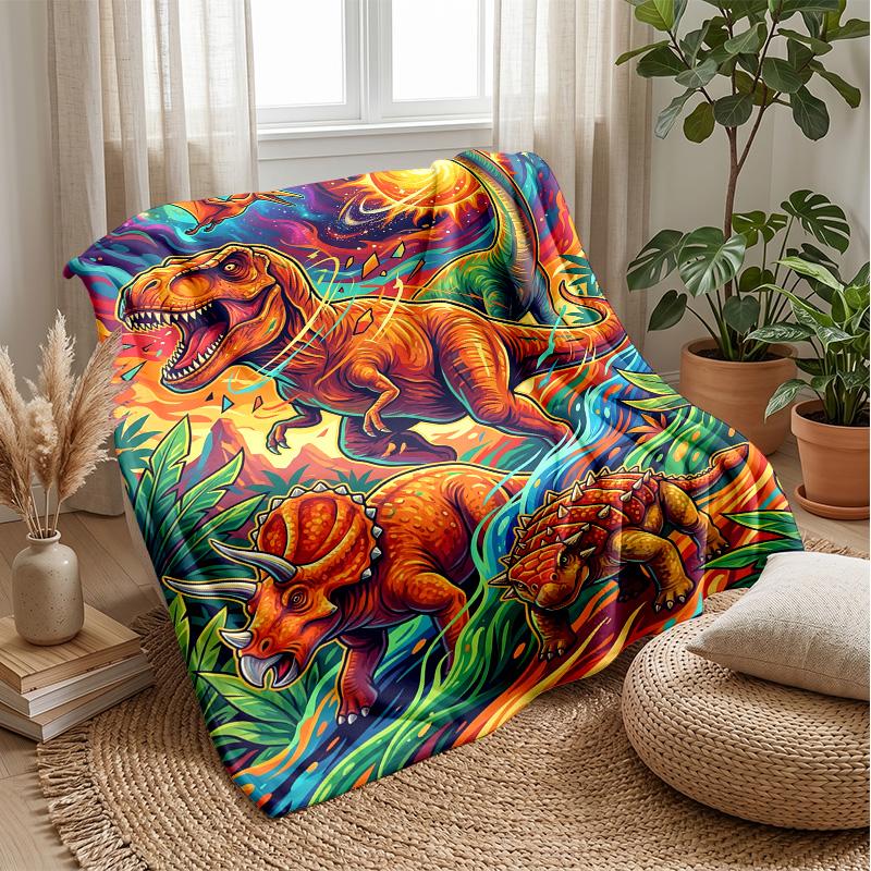 Dinosaur Fantasy Jungle blanket Personalized Name Flannel Blanket Soft Cozy Plush Throw for Sofa Bed Lightweight Home Decor