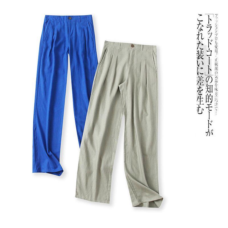 Foreign Trade Women's Clothing Half Elastic High Waist Zipper Button Linen