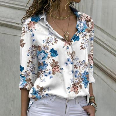 Spring Fall Long Sleeve Lapel Button Up Floral Print Blouses Women Plus Size Loose Shirt Lady Tops