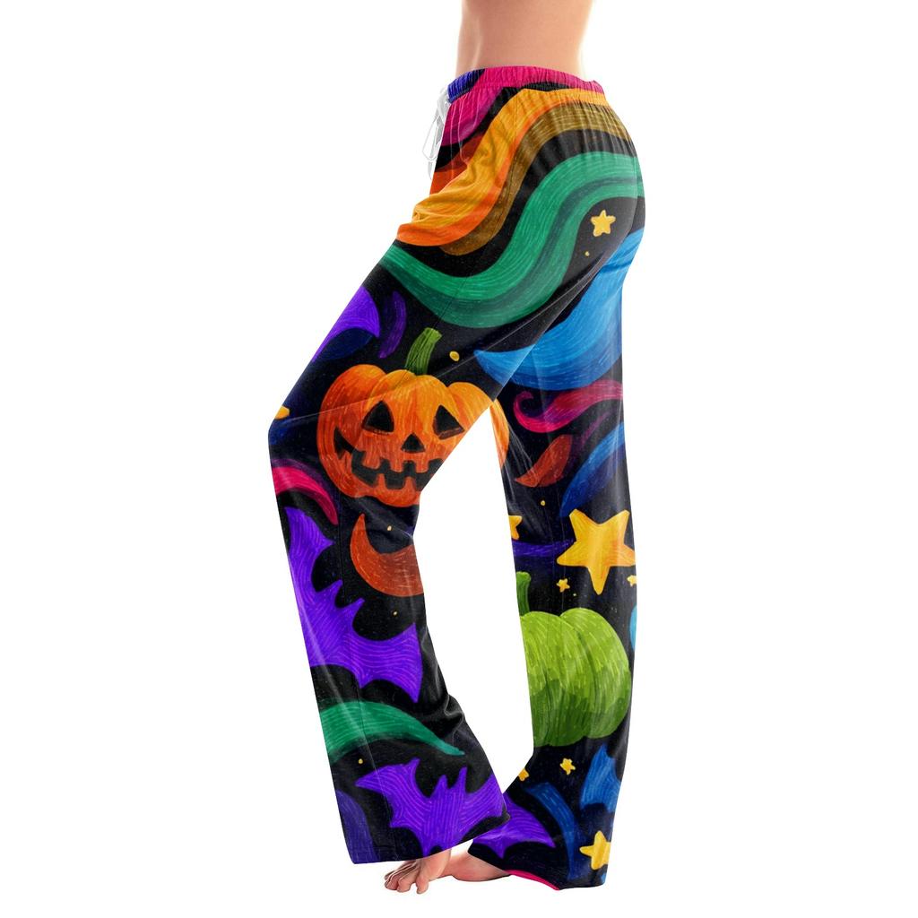 Women's Halloween Printed Drawstring Pajama Pants - Soft Casual Sleep Pants with Spooky Print - Comfortable Wear for Women
