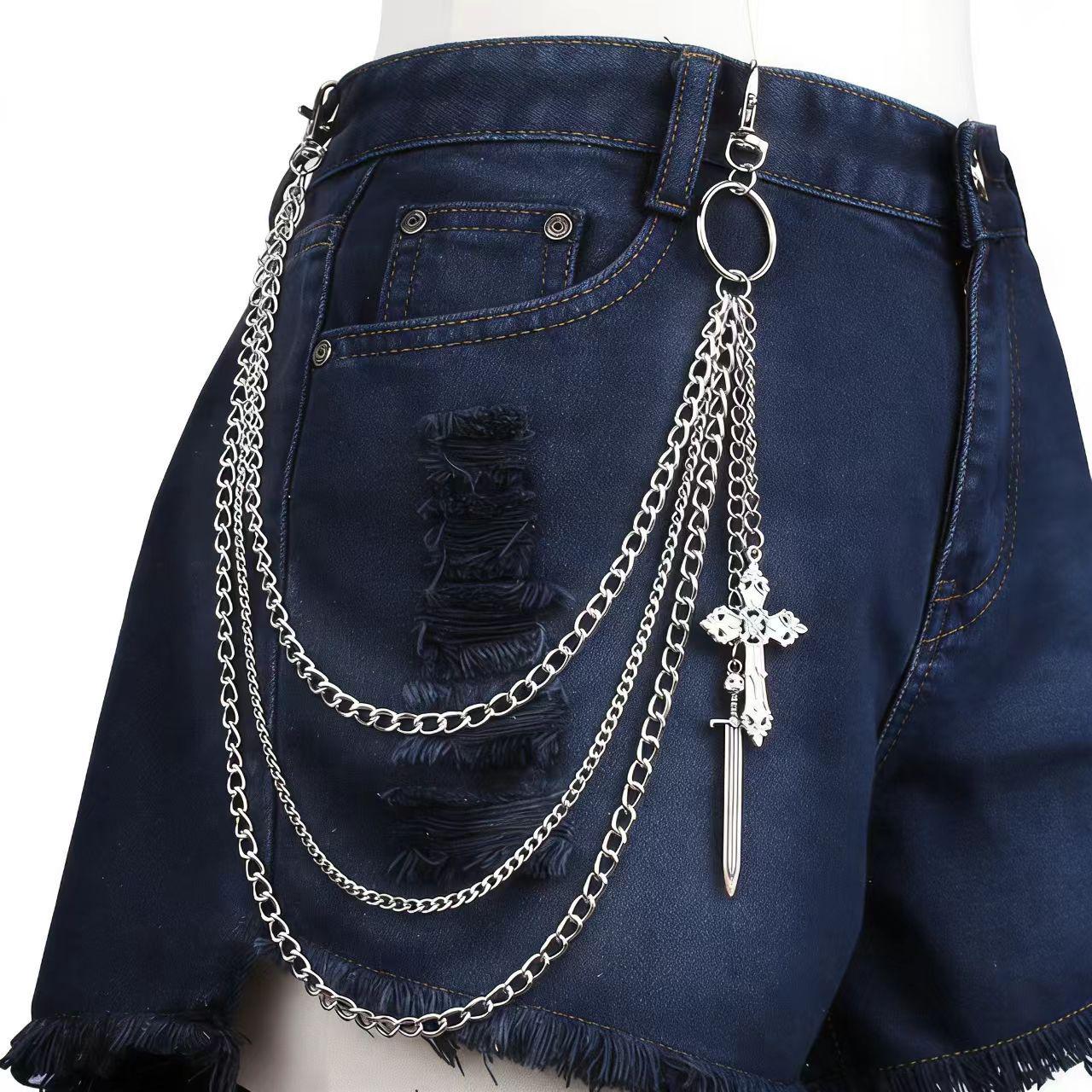 Geometric Multi-layer Sword Pendant Chain - Versatile European & American Pants Accessory