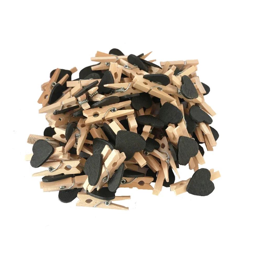 25/50Pcs Heart Wooden Clothespins, Colorful Mini Clips with Natural Jute Twine for DIY Crafts & Photo Display