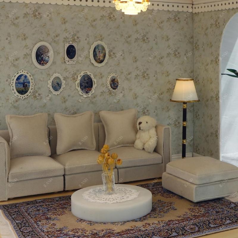 Decorative Doll House Lighting Accessory Miniature Floor Lamp With Button Battery Operated White Shade Scene Display Tool