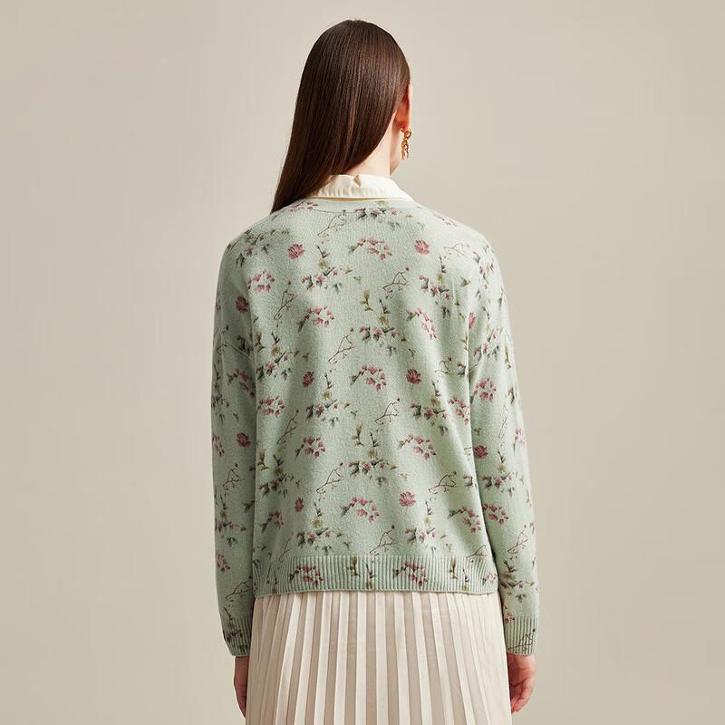 Women's Pure Cashmere V-Neck Printed Cardigan