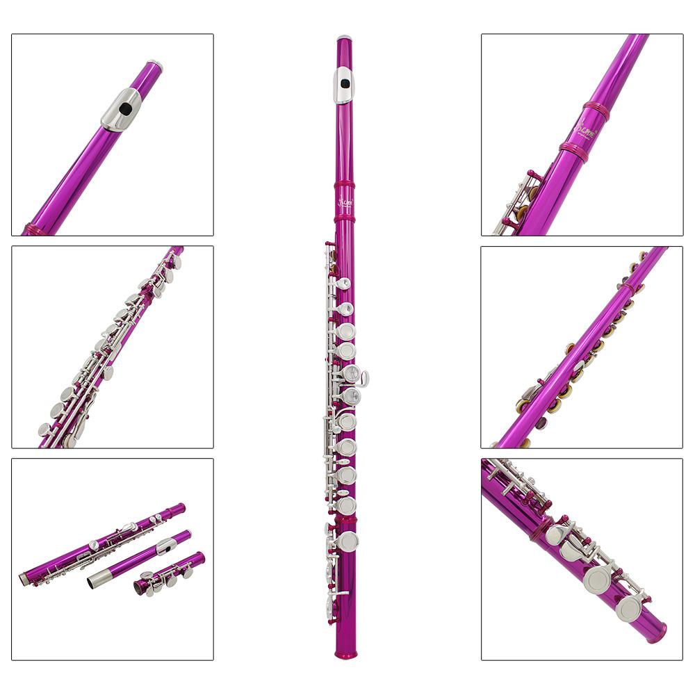 SLADE Rosey Flute 16 Closed Holes Flute C Key Flute with E Key Pro Woodwind Instruments Transverse Flute for Concert Performance