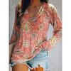 Women's Elegant V-neck Diamond Ethnic Print Long Sleeve T-shirt Soft Polyester Perfect for Autumn and Winter Casual Wear Tops