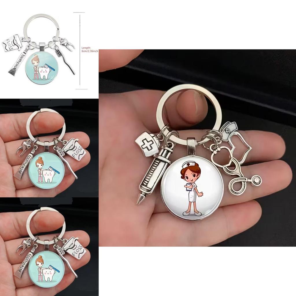 Zahnarzthelferin Schlüsselanhänger mit medizinischer Spritze und Stethoskop zum Geschenk und zur Feier