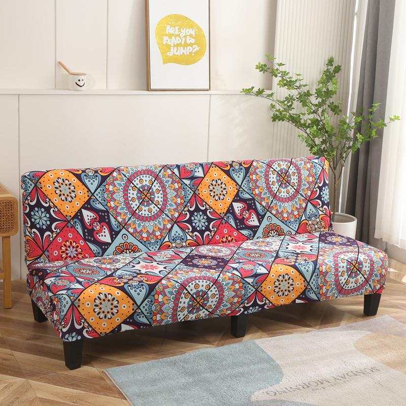 LANMOLIFE Foldable Sofa Bed Cover Stretch Futon Armless Sofa Bed Covers Removable And Washable Furniture Protective Covers