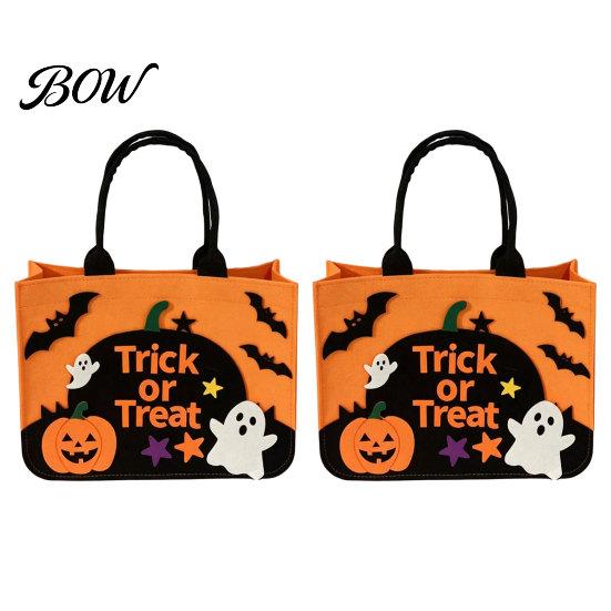 Child-friendly Halloween Bag Trick or Treat Bag, Felt Goodie with Pumpkin Ghost Patches, Candy Large Tote for Kids, Party Favor, Haunted