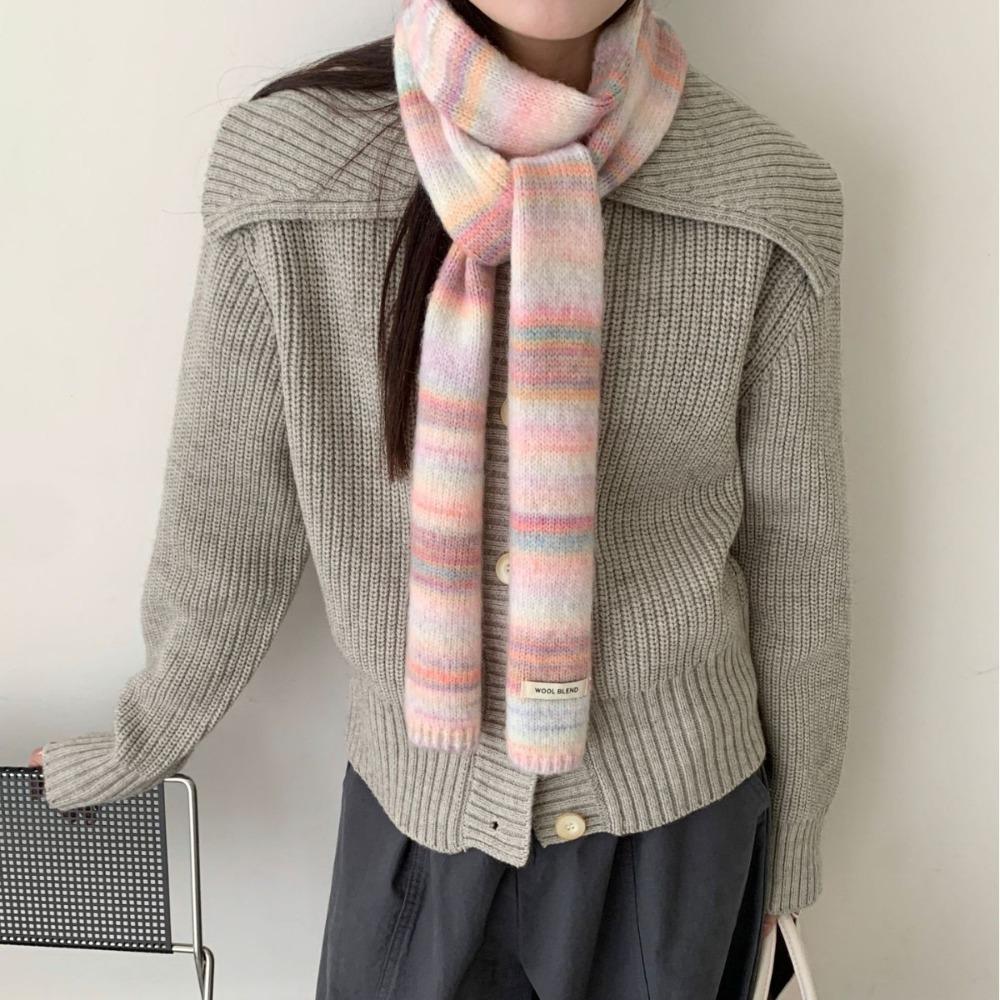 Korean Style Cashmere Knitted Scarf Plush Winter Shawl Fashion Rainbow Striped Scarf  Student