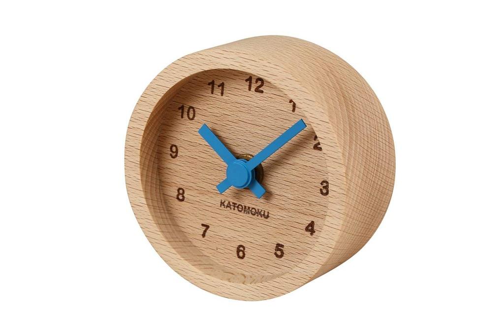 KATOMOKU Muku Mini Clock Round Blue Wooden Table Clock km-26BL 85×85×46mm