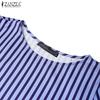 ZANZEA Women Casual Round Neck Loose Flare Sleeve Stripe Blouse