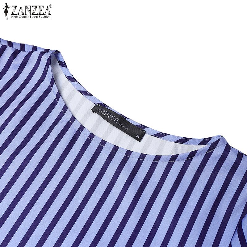 ZANZEA Kvinner Casual Rund Hals Løs Flare Erme Stripe Bluse