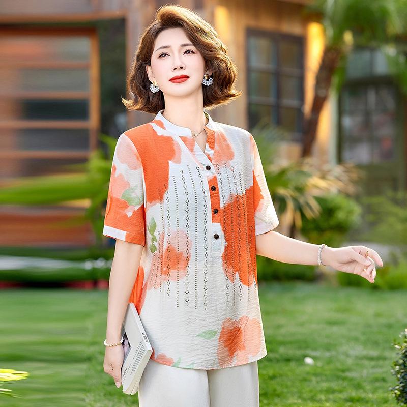 

Summer Casual Painted Print Short Sleeve Loose T-shirt for Young and Middle-Aged Women 3XL (120-135 lbs) помаранчевий/червоний