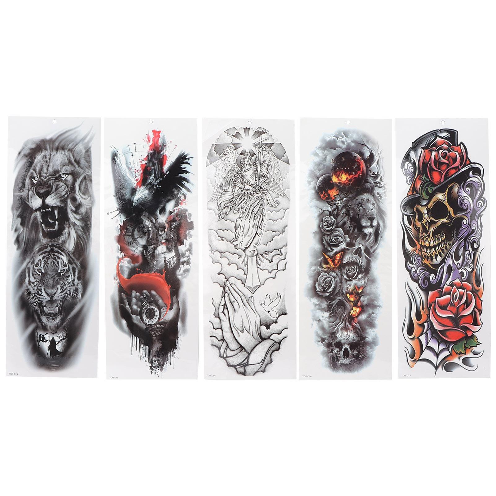 

5 Pcs Large Arm Tattoo Sticker Temporary Waterproof Fake Tattoos Stickers for Women Men