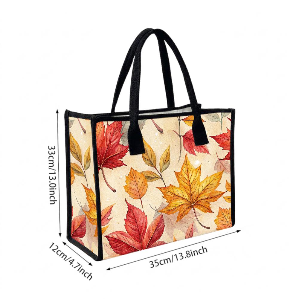 Autumn Maple Leaf Printed Tote Bag Portable Daily Carry Handbag for Ladies Casual Travel Shopping Use