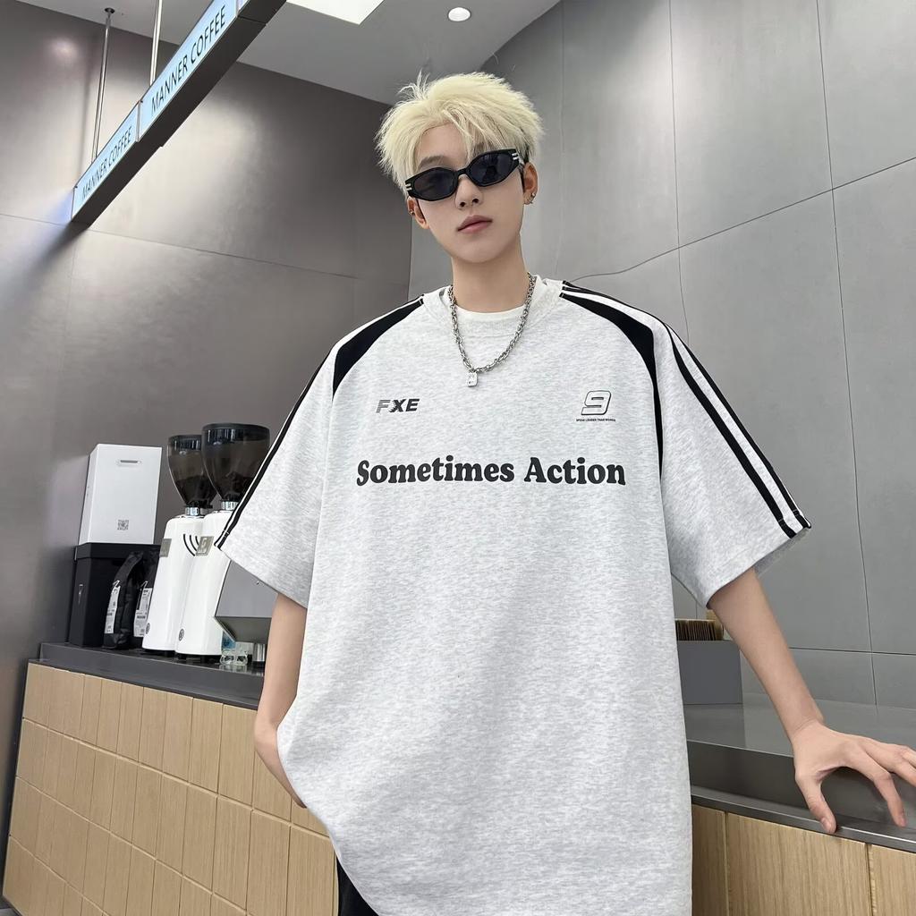 Short Sleeve T T-shirt Men's Fashion Brand Summer Loose Half Sleeve2025New Internet Hot Fashionable ins Simple Printed Top