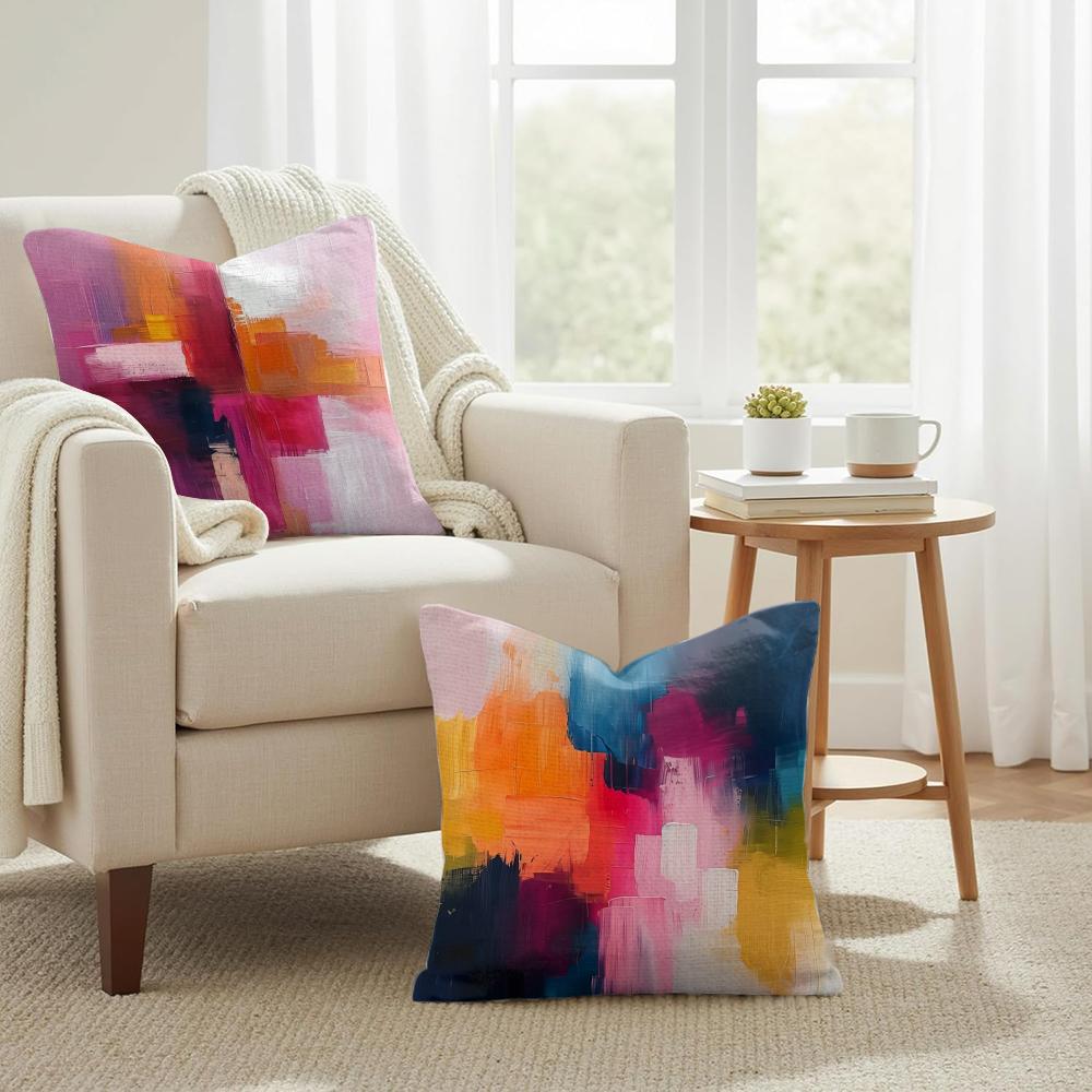 Color paint Cushion Cover Natural Linen Organic Fabric DoubleSided Printing Couch Pillow Covers Home Decor