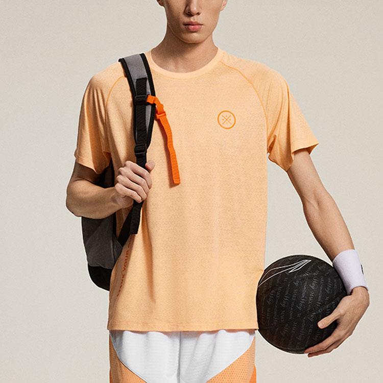 Li-Ning Wade Series Letter Round Neck Comfortable Versatile Breathable Short Sleeve T-Shirt Men Tops Floating-Orange ATSU071-4