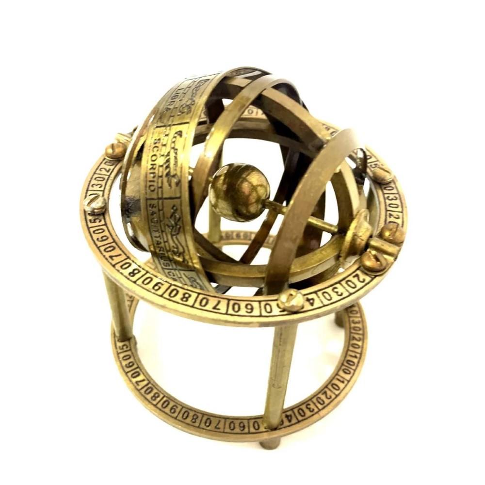 3-calowy mosiężny mały sferyczny globus armilarny ręcznie robiony morski prezent świąteczny