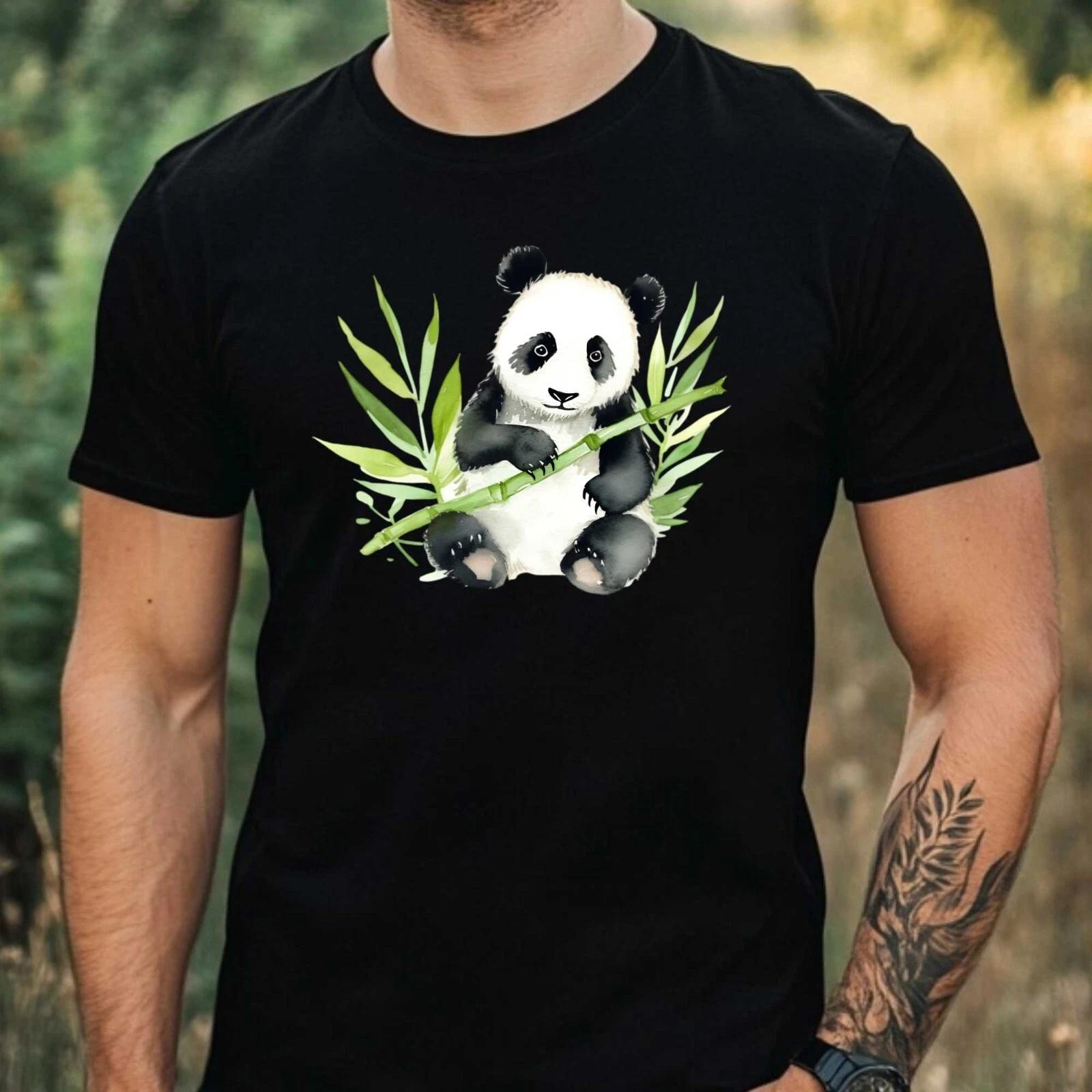 T-Shirt Herren Aquarell Panda Motiv Baumwolle Größe XS bis 5XL XXXXL