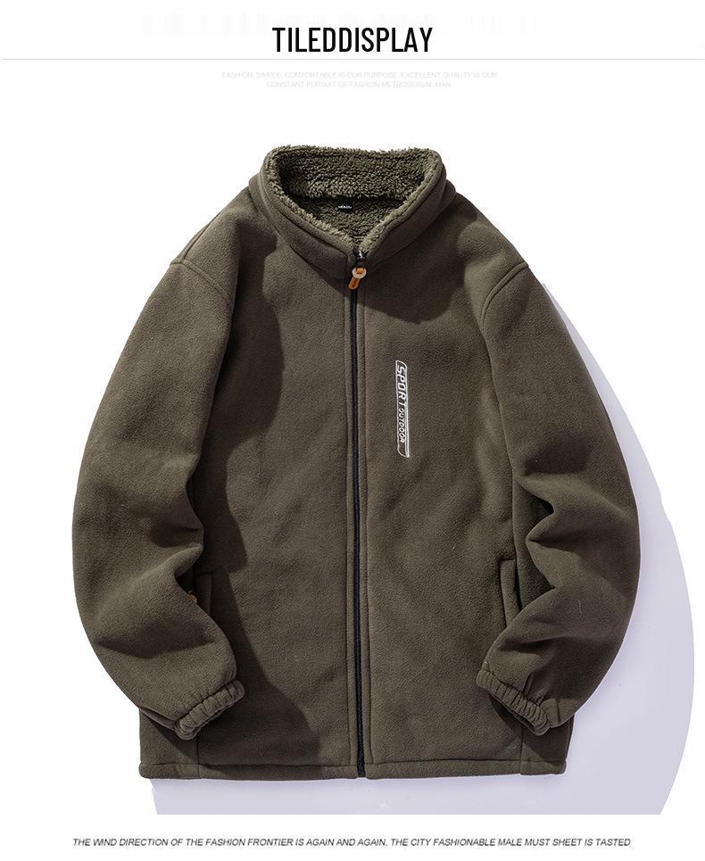 Men's Autumn Winter Stand Collar Thick Fleece-Lined Lambswool Jacket