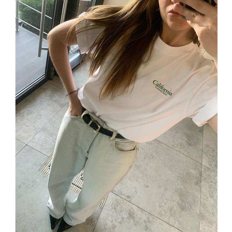 American vintage Sports Style California Letter Print Cotton Sports Leisure Short sleeve T-shirt Women