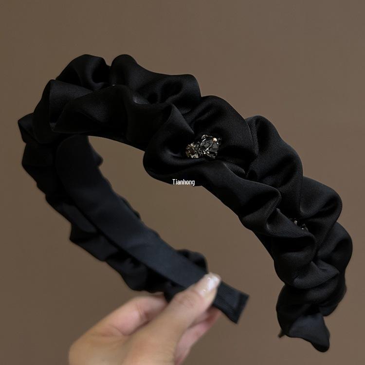 Elegant Women's Rhinestone Headband with Pleated High-Top Design