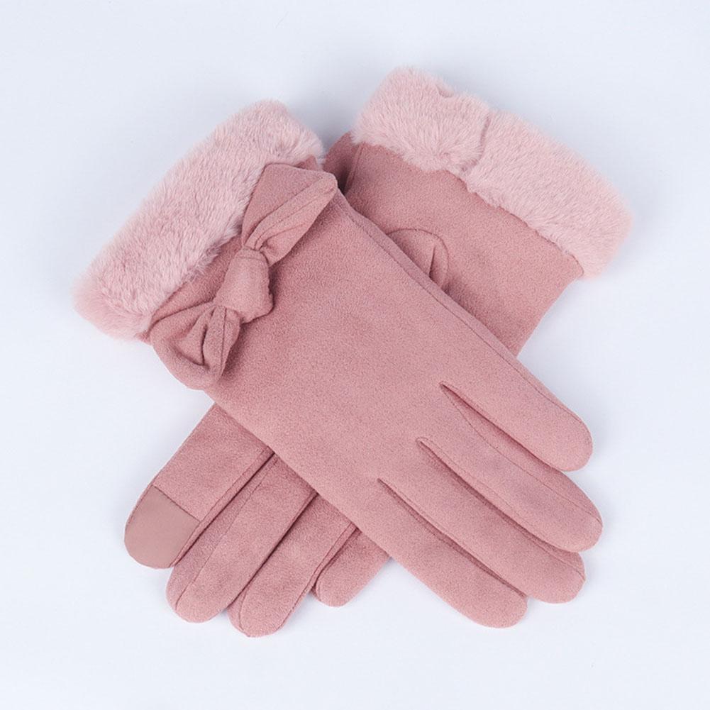 Woman Winter Gloves Windproof Gloves Hand Wear Lovely Bowknot Thick Warm Wind Proof Suede Fabric Telefingers Gloves