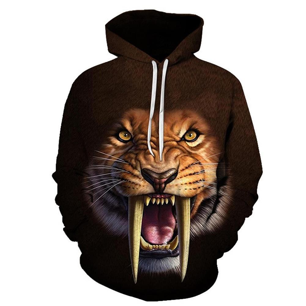 Spring and Autumn New Anime Wolf and Tiger Series 3D Printing Men's Loose Casual Hooded Sweater