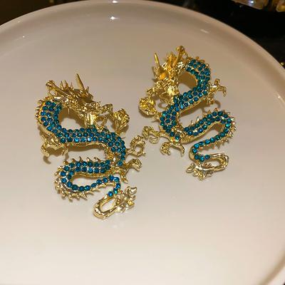 Vintage mittelalterliche Ohrringe, Sternzeichen Drachen Ohrstecker, modische Retro Ohrringe im chinesischen Stil, Guochao Ohrringe.