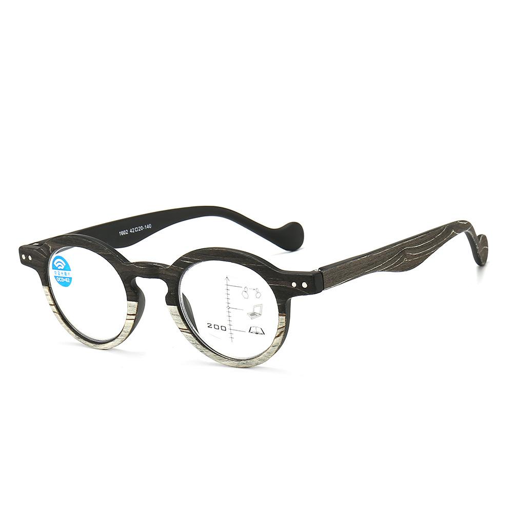 Imitation Wood Grain Retro Round Frame Reading Glasses Intelligent Progressive Multi-Focus Old Man Mirror Far And Near Reading Glasses