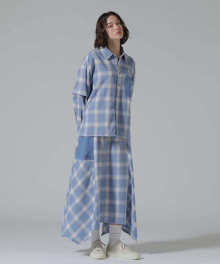 AVIREX WAFFLE OMBRE CHECK DETACHABLE SHIRTS Women's F 113 Light Blue 783-5120601