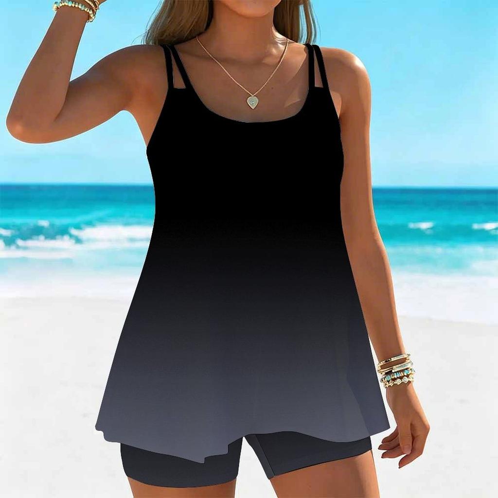Women's Swimwear Tankini 2 Piece Swimsuit Geometric Color Collision Pattern Vacation Bathing Suits