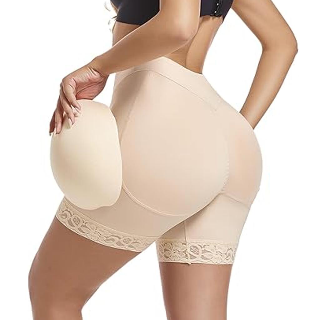 Damska Koronkowa Bielizna Modelująca Podnosząca Pośladki Majtki z Wkładkami na Biodra Wkładki na Pośladki dla Większych Pośladków Bezszwowa Bielizna typu Boyshort Fałszywe Pośladki Shapewear