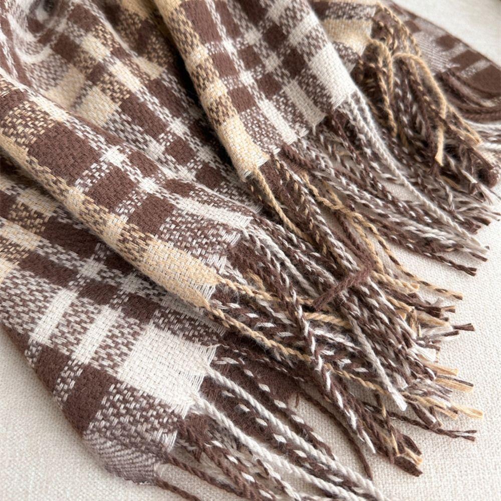 Windproof Winter Plaid Scarf Thick Warm Women Wrap Shawls Casual Long Tassel Scarves