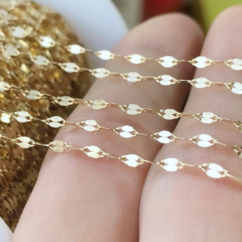 E381 1.6MM 14k Gold Filled Chain Lip Charm Connector Link Chain Gold Gf Roller Permanent Jewelry Chains for Diy