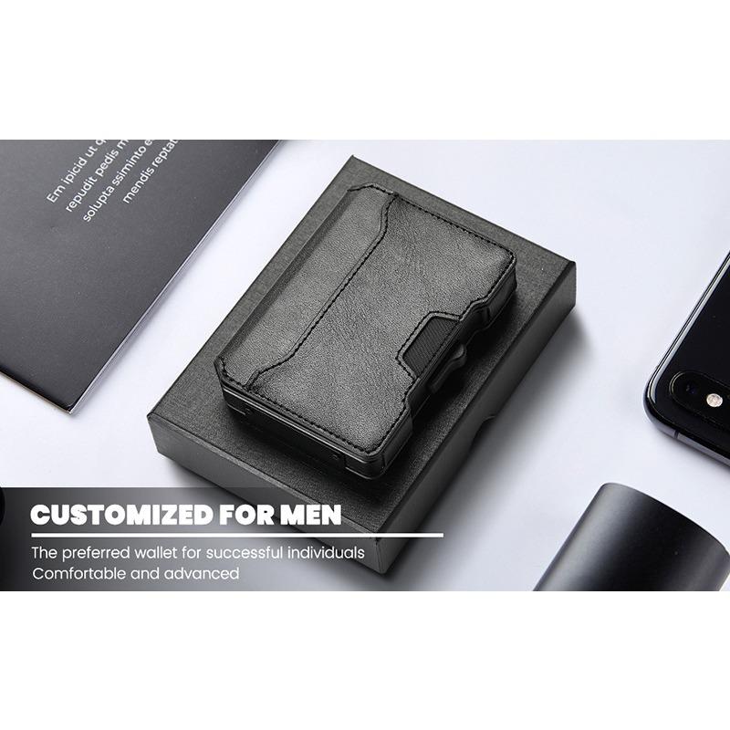 Popular One-click Elastic Card, Metal Leather Card Bag, RFID Anti-theft Brush Function, Multi-card Men's Wallet