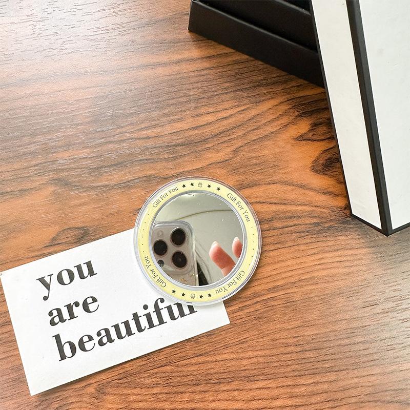 Round Mirror Magnetic Suction Mobile Phone Airbag Bracket Base Portable Makeup Mirror Simple Mirror Sticker Refrigerator Sticker Makeup Mirror