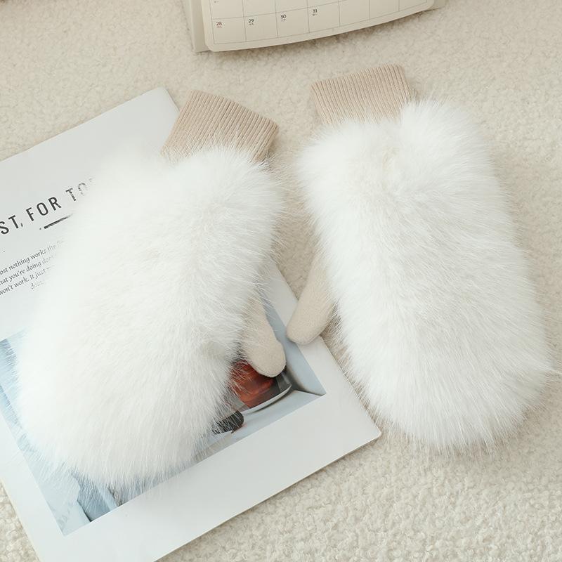 Women's Winter Warm Faux Fox Fur Gloves from Russia