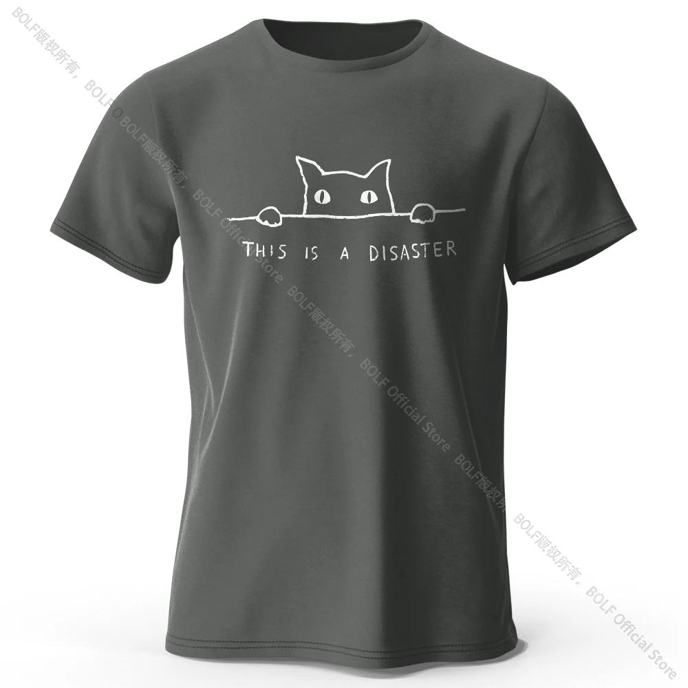Minimalist Line Cat Print 100 cotton top Soft breathable round neck short sleeve T-shirt for men and women can be simple fashion