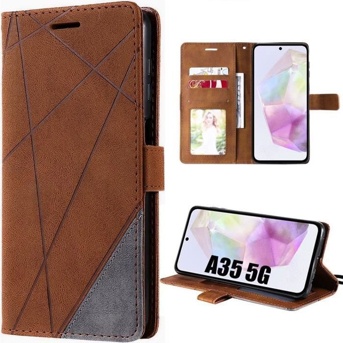 Coque de protection - Booling - pour Samsung Galaxy A35 5G - Cuir PU - Marron - Antichoc avec porte-cartes