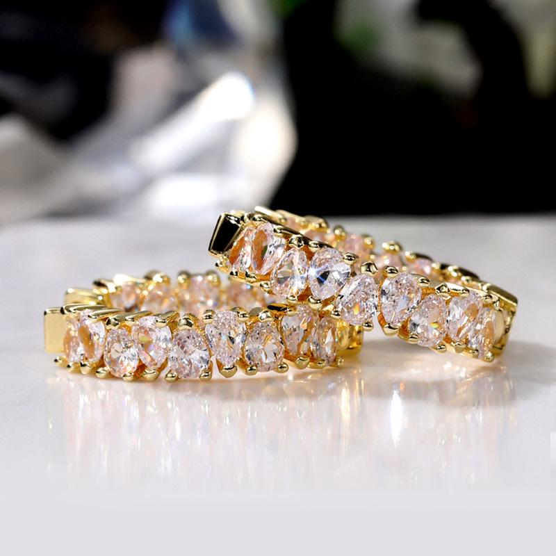 Cao Shi European-American Single Row Drop Zircon Earrings – Stylish, Luxurious Socialite Ear Clips