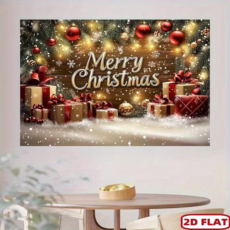 2D Cozy Christmas Wood Backdrop with Gifts & Fairy Lights Party Prop