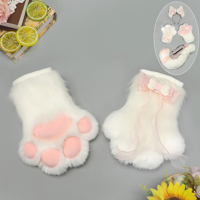 Handmade Fox Ear Headband Cat Paw Gloves Tail Set Kawaii Cosplay Anime Convention Costume Accessories