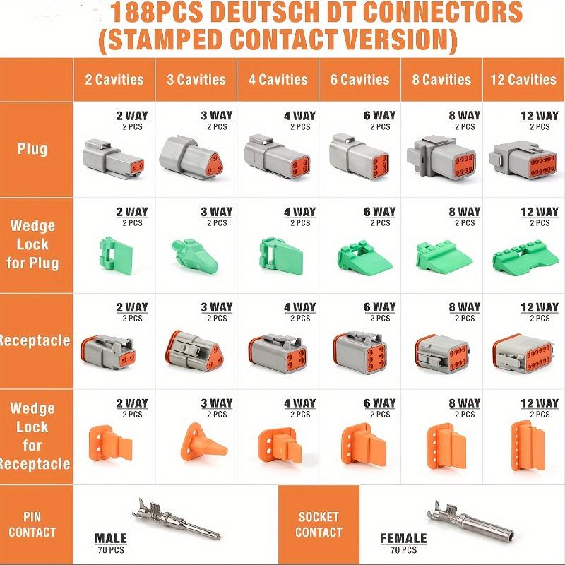 188PCS Deutsch DT Connector DT062S/DT042P 2P 3P 4P 6P 8P 12P Waterproof Electrical Connector For car Motor With Pins 2216AWG